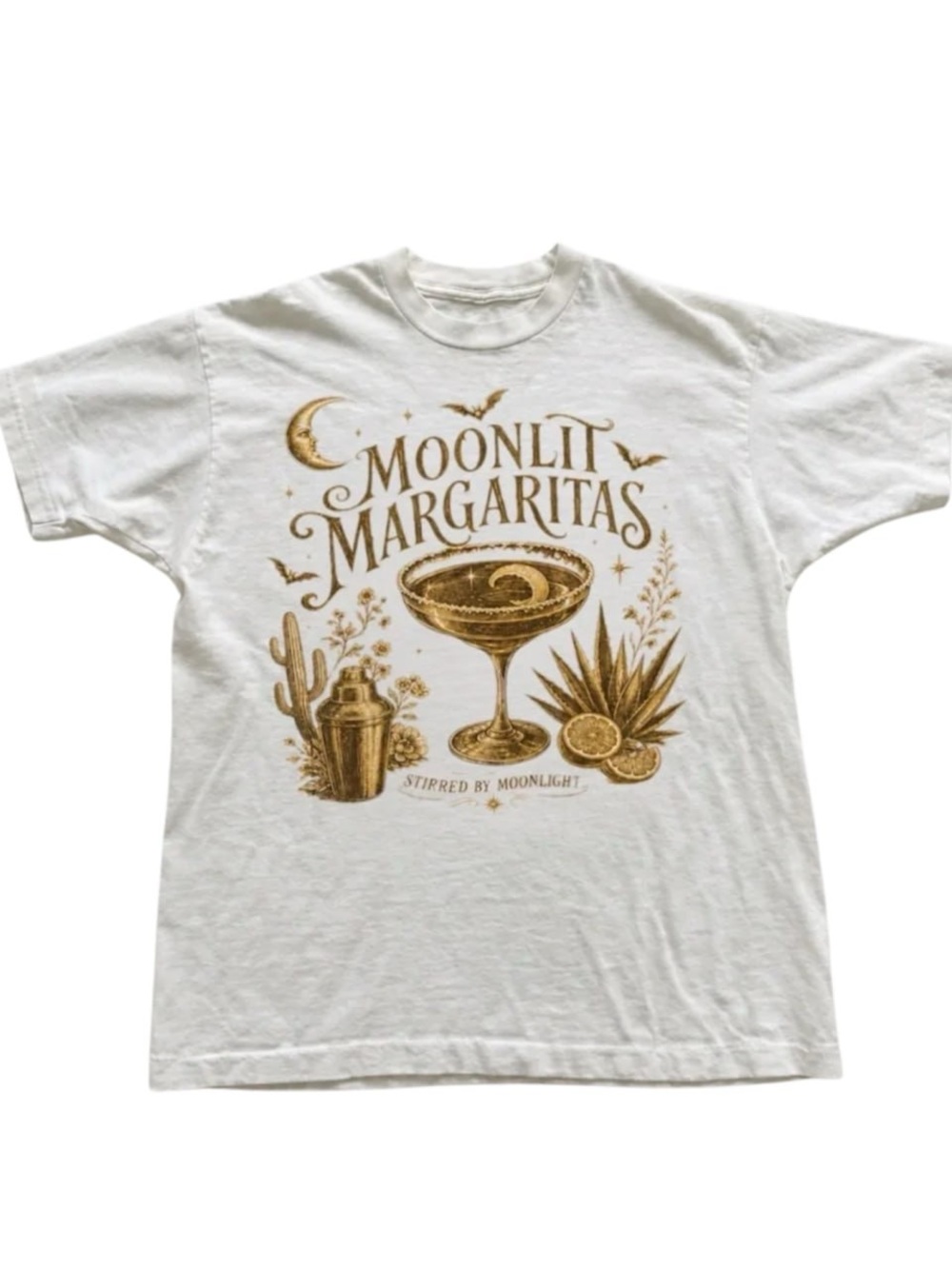 White Moonlit Margaritas Graphic Tee with Gold Print